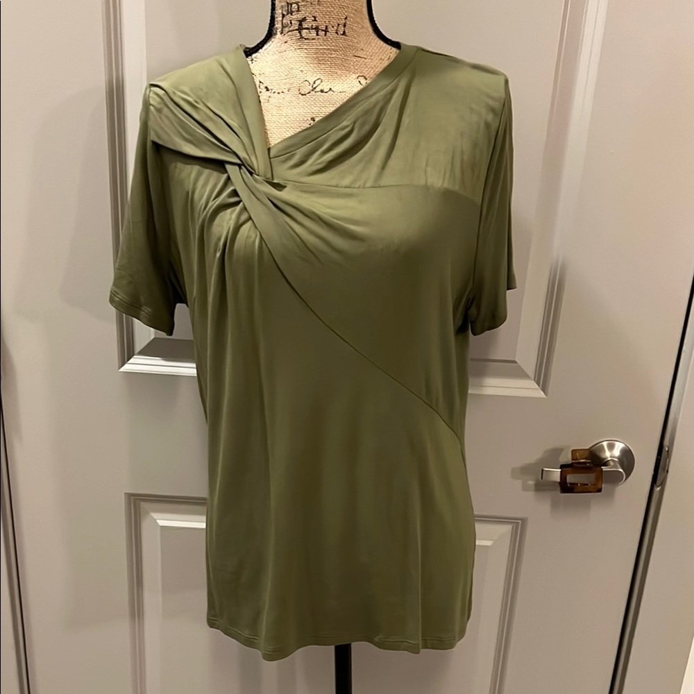 Elie Tahari Olive Asymmetrical Short Sleeve Blouse NWOT